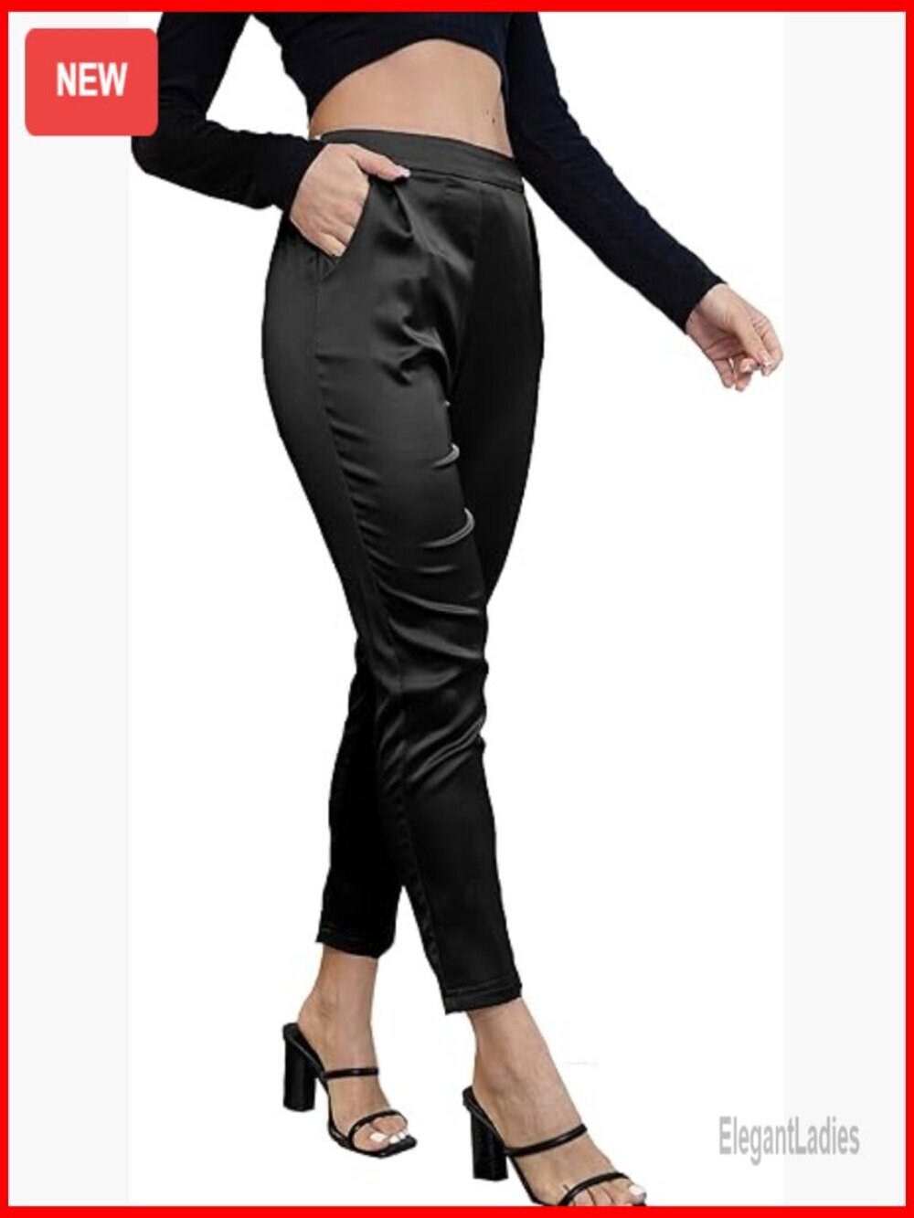 Silky Satin Elastic Waist Cropped Pants Wedding Party Dressy Casual